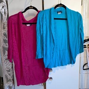 Women's Pink and Blue Open-Front Cardigans